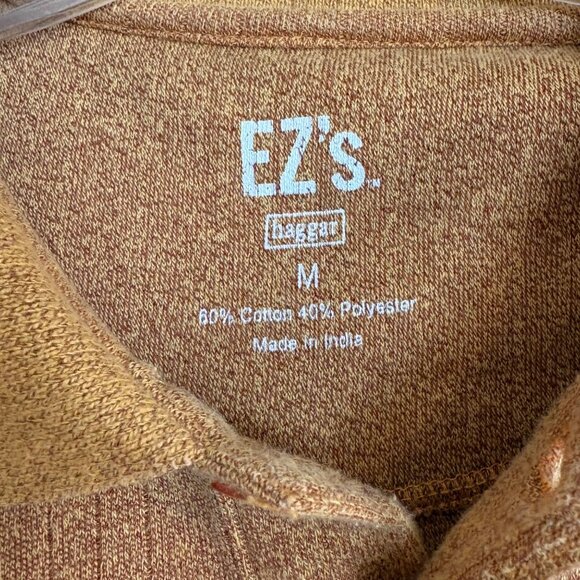 Vintage EZs Mens Long Sleeve Knit Polo Grandpa Shirt Retro Leisure Brown - Picture 2 of 7